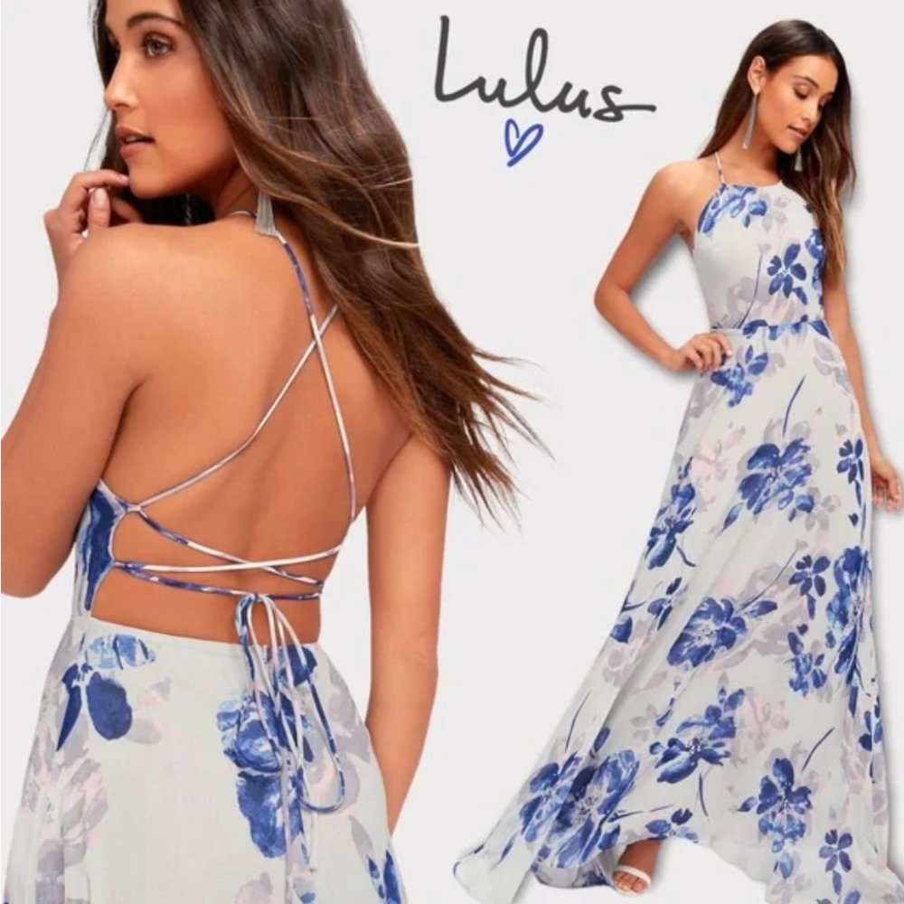Lulu's All I Need Floral Print Lace-Up Maxi Dress Spring